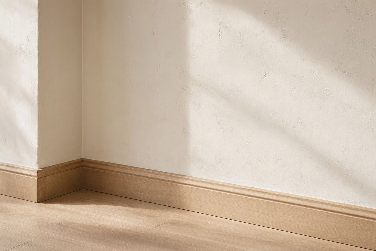 Plaster wall and timber skirting detail